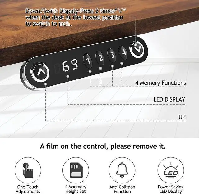 Alt view image 5 of 7 - Electric Standing Desk Adjustable Height Stand Up Desk,59 x 24inch Computer Desk Adjustable Height Stand Up Desk for Home Office with 2 USB Ports,3 Power Outlets,Memory Controller,Headphone Hook,Brown