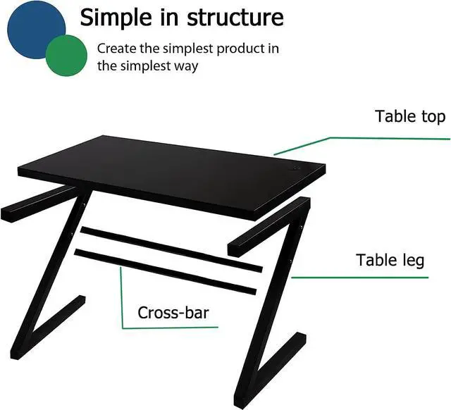 Alt view image 6 of 7 - MASAKA B&W Z Shaped 55" Gaming Desk, Computer Desk Table with Tempered Glass, Sturdy Writing Workstation for Home Office, Modern Black