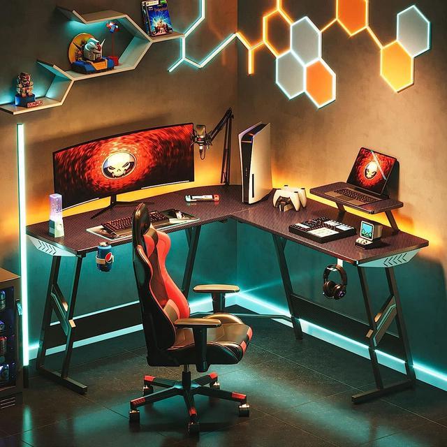 Motpk 51 Inch L-shaped Carbon Fiber Computer Gaming Desk With