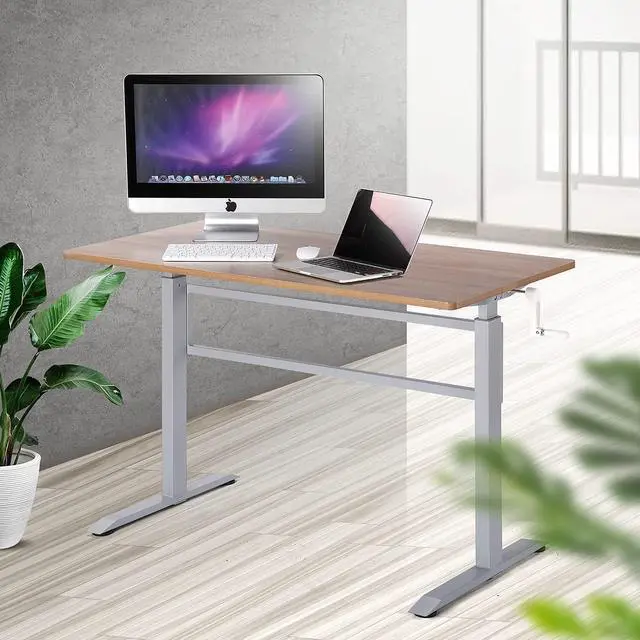 Alt view image 2 of 7 - UNICOO Manual Standing Desk Adjustable Height Heavy Duty Game Desk, Crank Adjustable Desk, Adjustable Computer Desk, Manual Stand Up Desk with Headphone Hook,48 x 24 Inches(SYK01-Grey Oak)