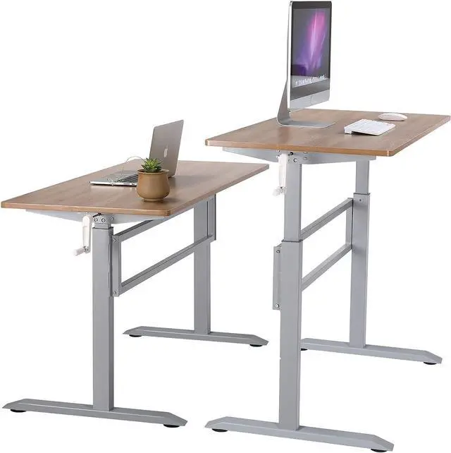 Alt view image 4 of 7 - UNICOO Manual Standing Desk Adjustable Height Heavy Duty Game Desk, Crank Adjustable Desk, Adjustable Computer Desk, Manual Stand Up Desk with Headphone Hook,48 x 24 Inches(SYK01-Grey Oak)