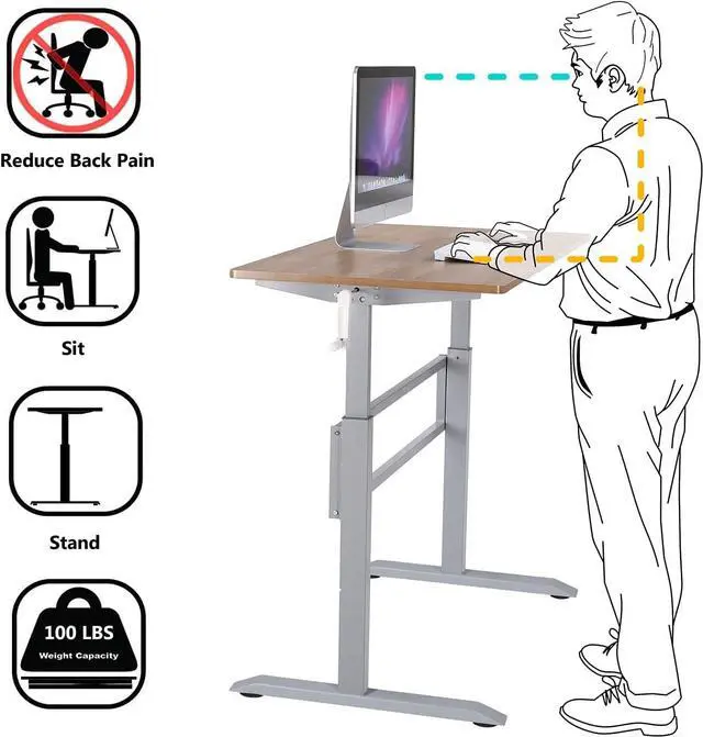 Alt view image 5 of 7 - UNICOO Manual Standing Desk Adjustable Height Heavy Duty Game Desk, Crank Adjustable Desk, Adjustable Computer Desk, Manual Stand Up Desk with Headphone Hook,48 x 24 Inches(SYK01-Grey Oak)