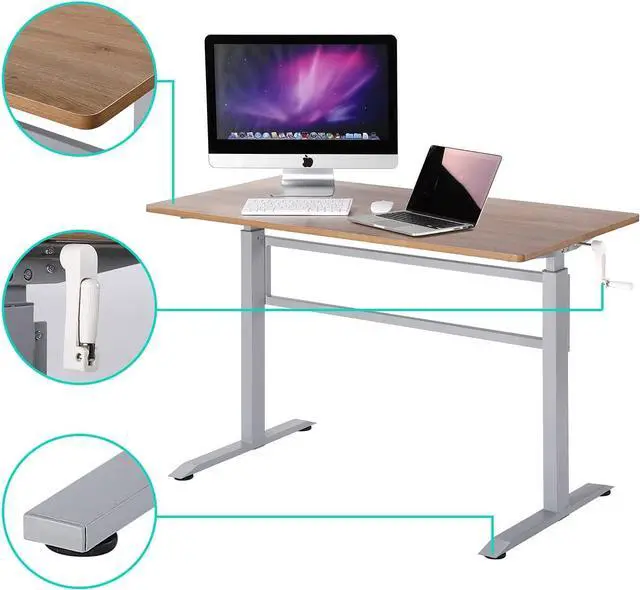 Alt view image 6 of 7 - UNICOO Manual Standing Desk Adjustable Height Heavy Duty Game Desk, Crank Adjustable Desk, Adjustable Computer Desk, Manual Stand Up Desk with Headphone Hook,48 x 24 Inches(SYK01-Grey Oak)