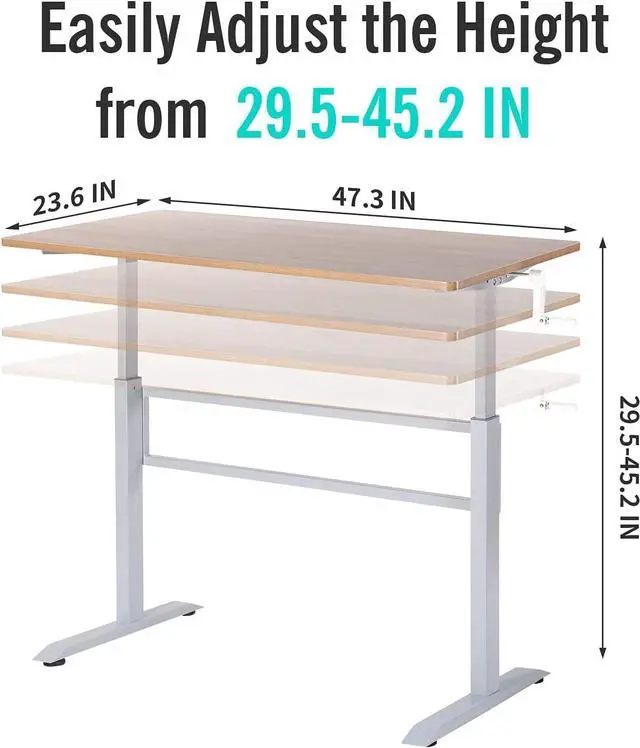 Alt view image 3 of 7 - UNICOO Manual Standing Desk Adjustable Height Heavy Duty Game Desk, Crank Adjustable Desk, Adjustable Computer Desk, Manual Stand Up Desk with Headphone Hook,48 x 24 Inches(SYK01-Grey Oak)