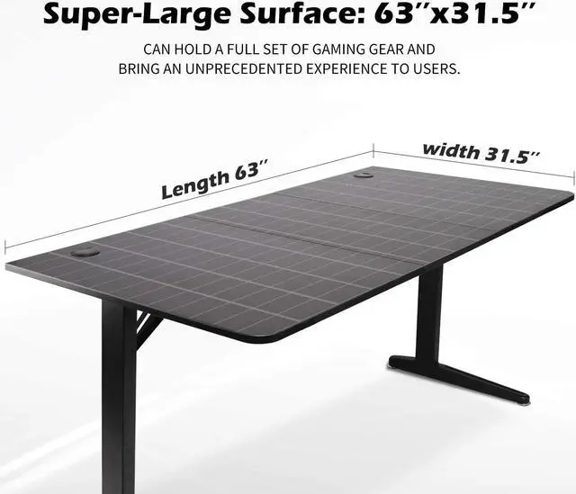 Alt view image 2 of 7 - TOPSKY Gaming Desk Large Surface 63x31.5 with Cup Holder, Headphone Hook and Cable Management (Black)