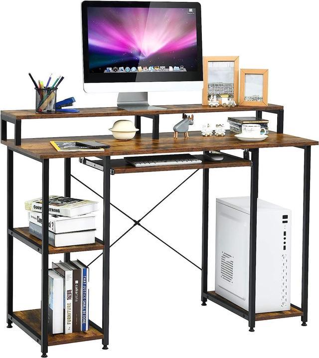 Tangkula Computer Desk Study Writing Table Small Space w/ Drawer & Monitor  Stand Walnut