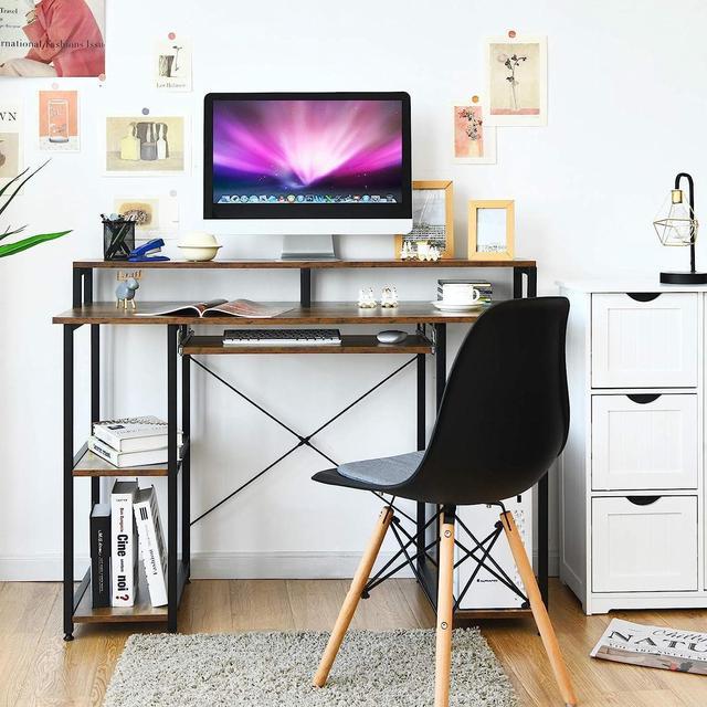 Tangkula Computer Desk Study Writing Table Small Space w/ Drawer & Monitor  Stand Walnut