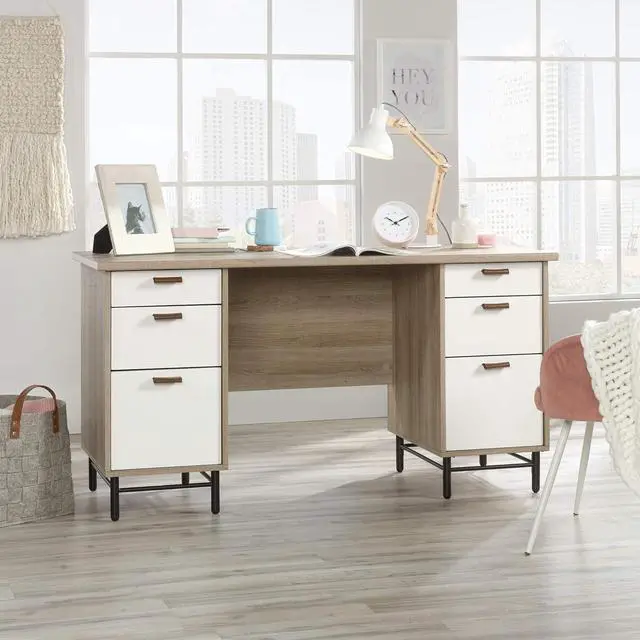Alt view image 2 of 7 - Sauder Anda Norr Executive Desk, Sky Oak Finish