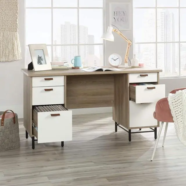 Alt view image 6 of 7 - Sauder Anda Norr Executive Desk, L: 56.3" x W: 22.13" x H: 29.53", Sky Oak Finish