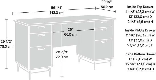 Alt view image 3 of 7 - Sauder Anda Norr Executive Desk, Sky Oak Finish