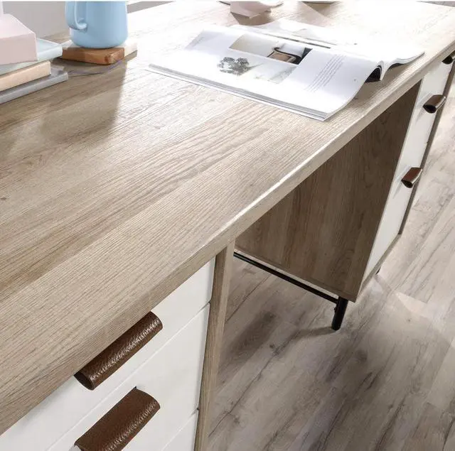 Alt view image 7 of 7 - Sauder Anda Norr Executive Desk, Sky Oak Finish