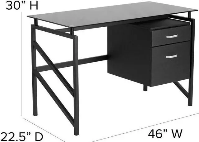 Alt view image 3 of 5 - Flash Furniture Singleton Glass Desk with Two Drawer Pedestal,Black