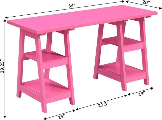 Alt view image 3 of 7 - Convenience Concepts Designs2Go Double Trestle Desk with Shelves, Pink