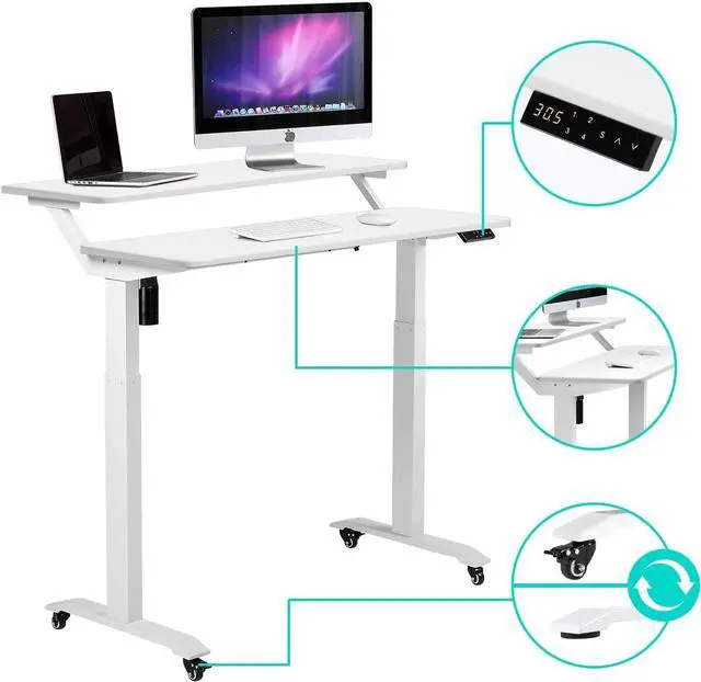 Alt view image 5 of 7 - UNICOO Electric Height Adjustable 2-Tier Raising Desk with Wheels, Mobile Standing Game Desk for Home Office