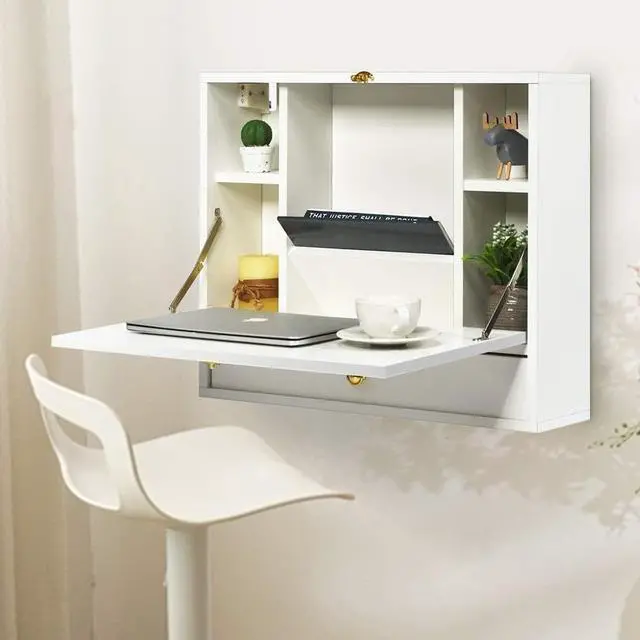 Alt view image 4 of 7 - WATERJOY Storage Chests,Wall Foldable Cabinets,Hideaway Storage with Drawer,Small Folding Hanging Storage Cabinets Working Table Computer Desk Dining Desk Vanity Table for Home,Office White