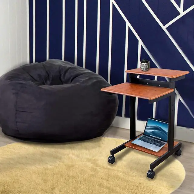 Alt view image 4 of 7 - Stand Up Desk Store Rolling Adjustable Height Two Tier Standing Computer Workstation (Black Frame/Teak Top, 24" Wide) by DT