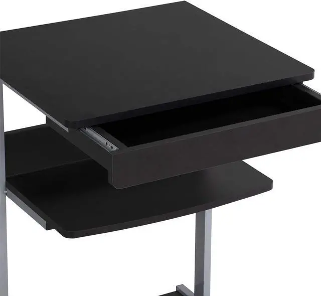 Alt view image 7 of 7 - Yaheetech Mobile Computer Desk Cart, Small Rolling Laptop Desk PC Table Workstation with Drawer and Printer Shelf, Writing Desk Table for Small Space/Home Office