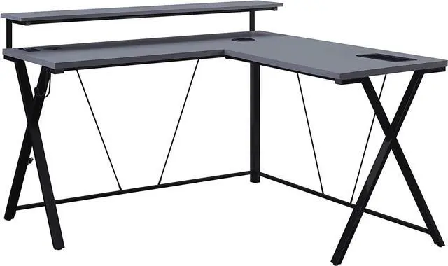 Main image of OSP Home Furnishings Checkpoint Battlestation L Shaped Gaming Desk with RGB LED Lights, Black