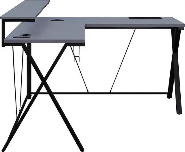 Alt view image 4 of 7 - OSP Home Furnishings Checkpoint Battlestation L Shaped Gaming Desk with RGB LED Lights, Black