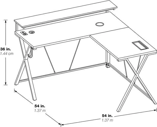 Alt view image 3 of 7 - OSP Home Furnishings Checkpoint Battlestation L Shaped Gaming Desk with RGB LED Lights, Black