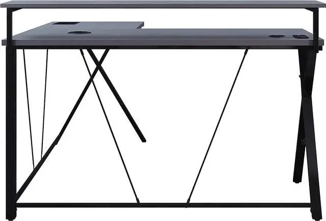 Alt view image 7 of 7 - OSP Home Furnishings Checkpoint Battlestation L Shaped Gaming Desk with RGB LED Lights, Black