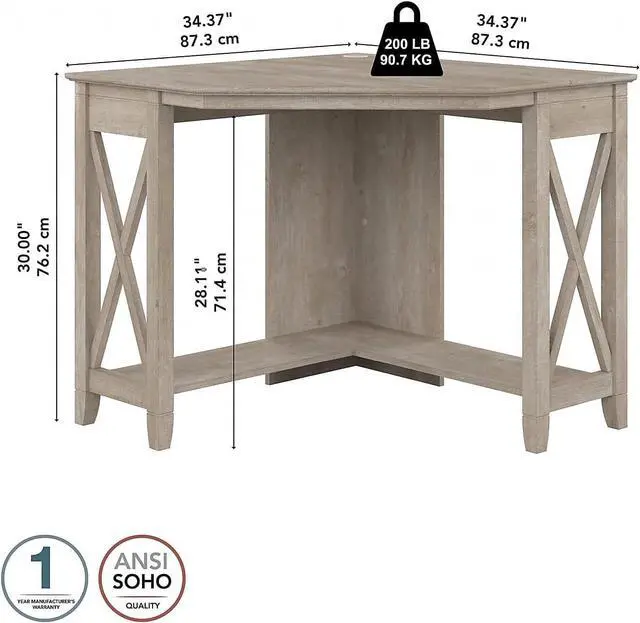 Alt view image 3 of 7 - Bush Furniture Key West Small Corner Desk, Washed Gray