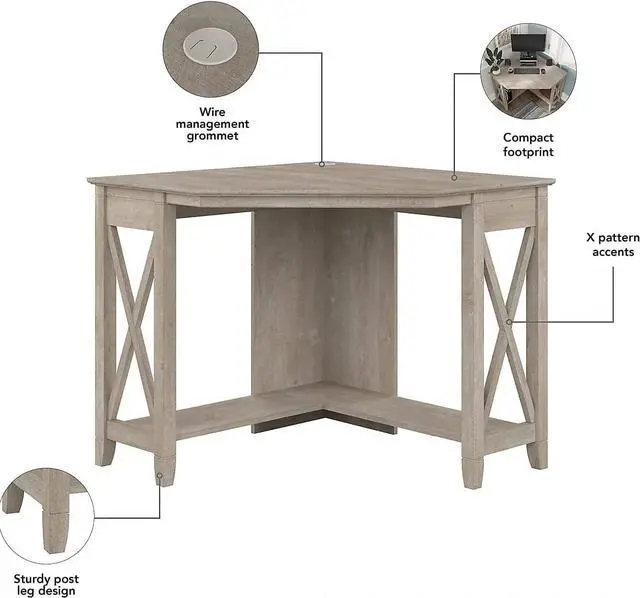 Alt view image 4 of 7 - Bush Furniture Key West Small Corner Desk, Washed Gray