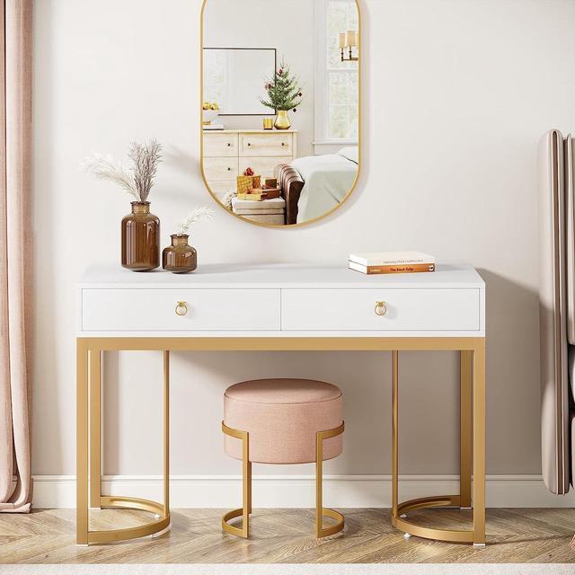  Tribesigns Small Computer Desk, 40 Inch White Writing Desk with  2 Drawers, Modern Simple Study Desk Table for Bedroom, Makeup Vanity  Console Table for Small Spaces, White : Home & Kitchen