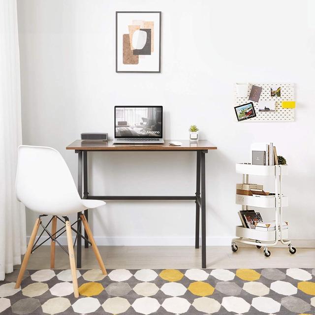 Alt view image 2 of 7 - Alecono Small Computer Desk 35'' Study Writing Desk for Small Spaces Modern Simple Metal Frame Rustic Brown