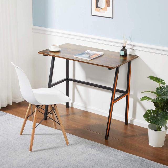 Alt view image 7 of 7 - Alecono Small Computer Desk 35'' Study Writing Desk for Small Spaces Modern Simple Metal Frame Rustic Brown