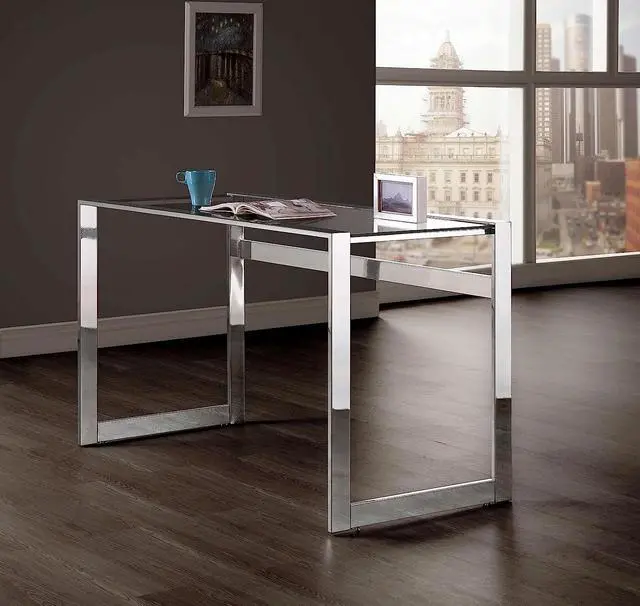 Alt view image 2 of 7 - Coaster Home Furnishings Hartford Glass Top Writing Desk Chrome
