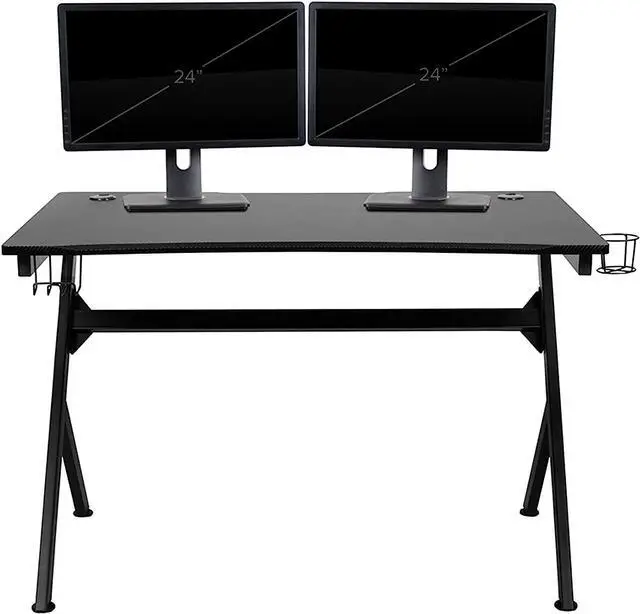 Alt view image 6 of 7 - Flash Furniture Duncan Gaming Desk 45.25" x 29" Computer Table Gamer Workstation with Headphone Holder and 2 Cable Management Holes, Set of 1,Black