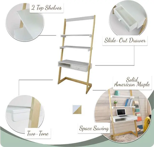 Alt view image 4 of 7 - American Trails Freestanding Ladder Desk With Drawer, Natural Maple/White