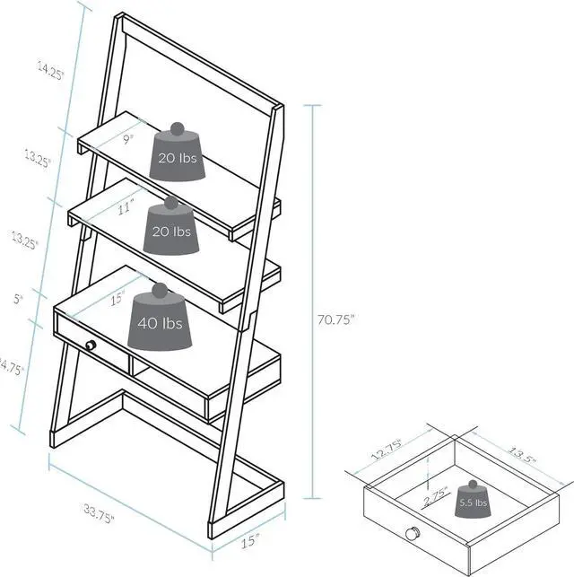 Alt view image 3 of 7 - American Trails Freestanding Ladder Desk With Drawer, Natural Maple/White