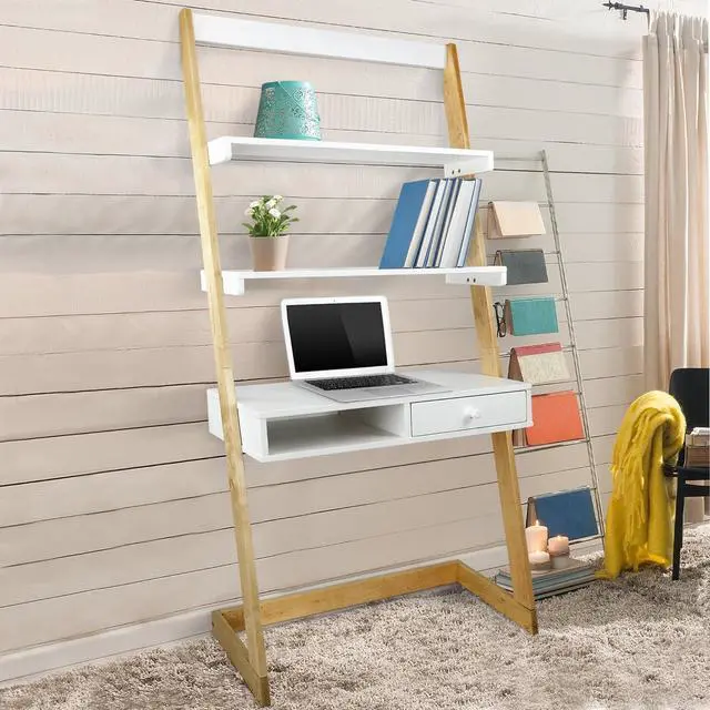 Alt view image 2 of 7 - American Trails Freestanding Ladder Desk With Drawer, Natural Maple/White