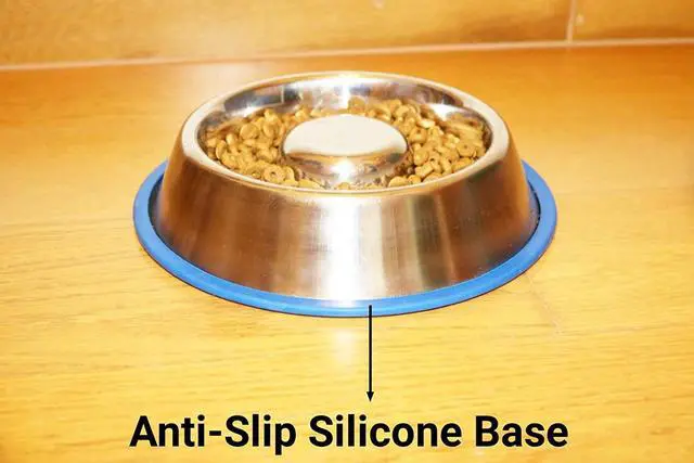 Alt view image 3 of 6 - Mr. Peanut's Stainless Steel Interactive Slow Feed Dog Bowl with a Blue Silicone Base, Fun Healthy Bloat Stop Feeder (Medium)