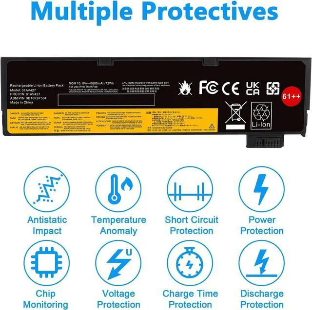 Alt view image 4 of 7 - T480 T470 01AV427 61++ Laptop Battery Replacement for Lenovo Thinkpad A475 A485 T570 T580 TP25 P51S P52S Series Notebook 01AV492 01AV427 01AV428 01AV425 SB10K97584 SB10K97585 11.25V 72Wh 6000mAh