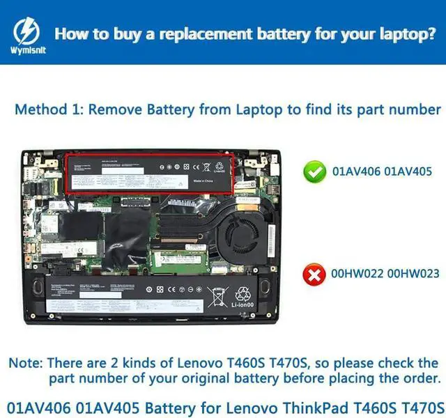 Alt view image 2 of 7 - 01AV406 Laptop Battery Replacement for Lenovo ThinkPad T460S T470S Series Notebook Internal 01AV405 00HW025 SB10J79003 00HW038 00HW024 01AV462 01AV407 01AV408 11.46V 27Wh 2274mAh 3-Cell