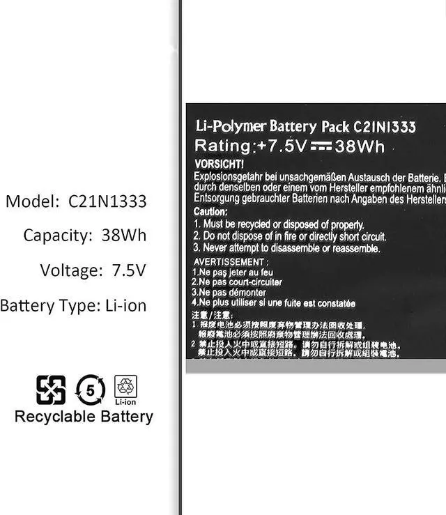 Alt view image 2 of 6 - C21N1333 C21NI333 Laptop Battery Replacement for Asus Transformer Book Flip TP550 R554L TP550L TP550LA TP550LD TP550LJ 0B200-00860400(7.5V 38Wh)