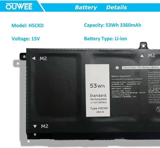 Alt view image 2 of 5 - H5CKD Battery Replacement for Dell Inspiron 5400 5406 7405 7300 7306 7500 7506 2-in-1 Silver 5300 5301 5401 5402 5408 5409 5501 5502 5508 5509 Series Latitude 3410 3510 Vostro 5300 5301 7T8CD