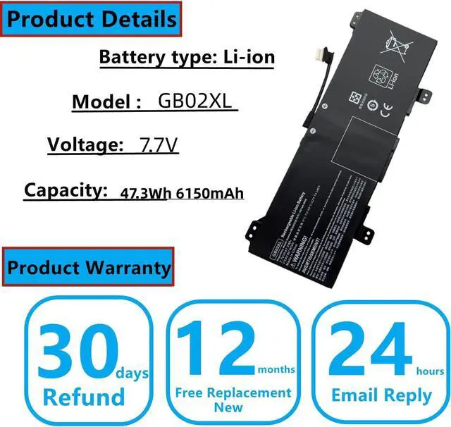 Alt view image 3 of 5 - Aluo GB02XL New Laptop Battery Compatable with HP ChromeBook 14-DB0051CL X360 11 G2 EE Chromebook 11A G6 G8 EE Series Notebook HSTNN-UB7M HSTNN-DB7X HSTNN-IB8W L42550-271 L42550-541 L42583-005