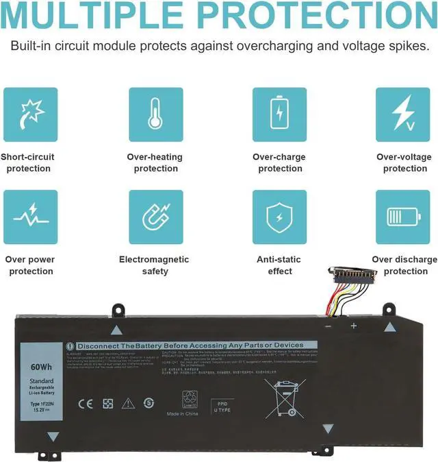 Alt view image 6 of 7 - 1F22N 0HYWXJ HYWXJ 0JJPFK JJPFK Laptop Battery Replacement for Dell Alienware M15 R1 P79F, Alienware M17 R1 P37E P79F001 P37E001 Dell G7 7590 G7 7790 G5 5590 5590-D2783W D2743B D2843W Series