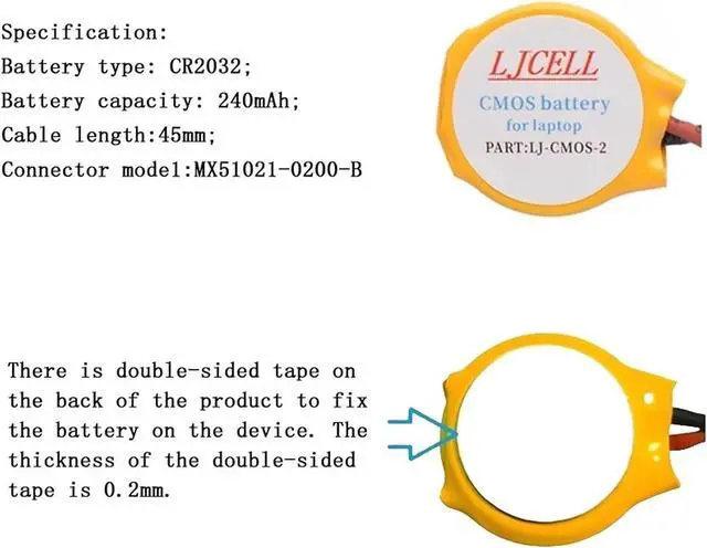 Alt view image 4 of 6 - 5PCS CMOS Battery for Intel NUC Laptop Backup PS2 PS3 BIOS RTC CR2032 Battery with 2 Wire Cable and Connector