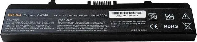 Alt view image 2 of 7 - GHU New Battery 58 WHR Replacement for GW240 RN873 GP952 M911G X284G K450N Compatible with Dell Inspiron 1525 1526 1545 1440 1750 PP29L PP41L RU586 G555N 0F965N OF965N XR693 C601H D608H GW252 HP297