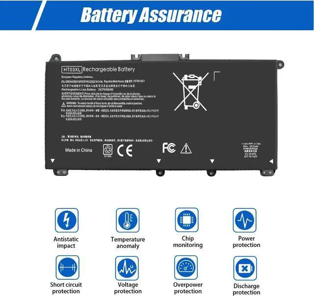 Alt view image 4 of 6 - l11119-855 HP Bbattery, HT03XL Battery for HP Pavilion 15-cs0053cl 17-ar0xx 15-db0xxx 14m-dh0003dx 14-cf0xxx 15-cw1xxx 15-da0014dx 15-db0xxx 14-CE 14-CF 14-DF 15-CS 15-DA 15-DB 15-DW 17-CA 17-by