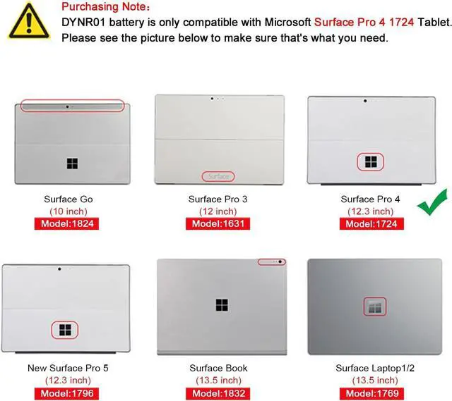 Alt view image 3 of 6 - Dentsing DYNR01 G3HTA027H Laptop Battery Compatible with Microsoft Surface Pro 4 1724 Tablet G3HTA026H 7.5V 38.2Wh 5087mAh with Tools