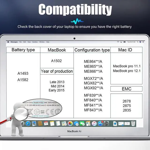 Alt view image 4 of 5 - SNSYIY A1502 MacBook pro Battery Replacement A1493 A1582 Battery for MacBook Pro 13 Inch Retina A1502 (Mid 2014 Early 2015 Late 2013) MacBook Laptop Battery A1493 A1582 [7000mAh 11.34V 79.4Wh]