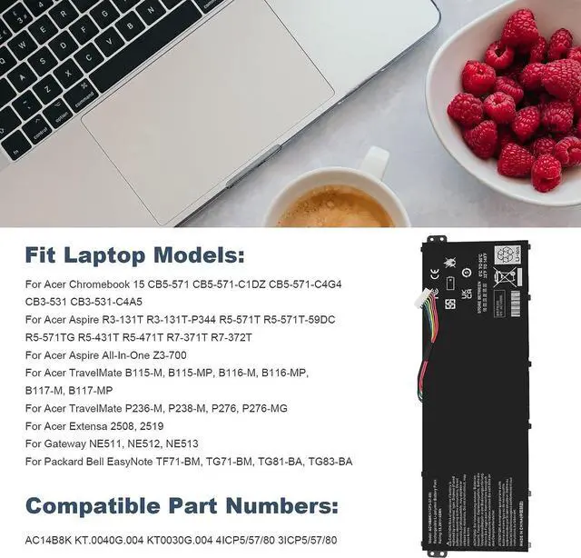 Alt view image 4 of 7 - TREE.NB AC14B8K Battery for Acer CB3-111 V3-371 E3-111 E3-112 ES1-111 ES1-131 ES1-311 ES1-331 ES1-511 ES1-512 ES1-520 ES1-521 ES1-531 ES1-731 E5-771 R3-131T R5-431T R5-471T R7-371T R7-372T