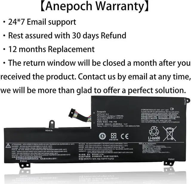 Alt view image 3 of 7 - L16C6PC1 Laptop Battery Replacement for Lenovo Yoga 720 720-15 720-15Ikb Series Notebook L16M6PC1 L16L6PC1 5B10M53745 5B10M53743 5B10M53744 11.52V 72Wh 6268mAh
