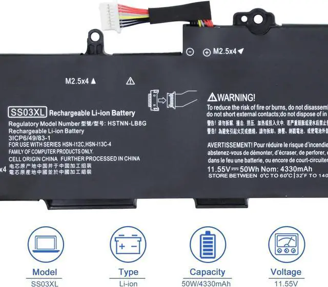 Alt view image 2 of 5 - SS03XL 933321-855 Laptop Battery for Hp EliteBook 840 G5 G6,EliteBook 730 735 740 745 830 846 G5,EliteBook 735 745 830 G6,ZBook 14U G5 G6 HSN-I13C-4 932823-421 933321-852 932823-1C1 HSTNN-LB8G